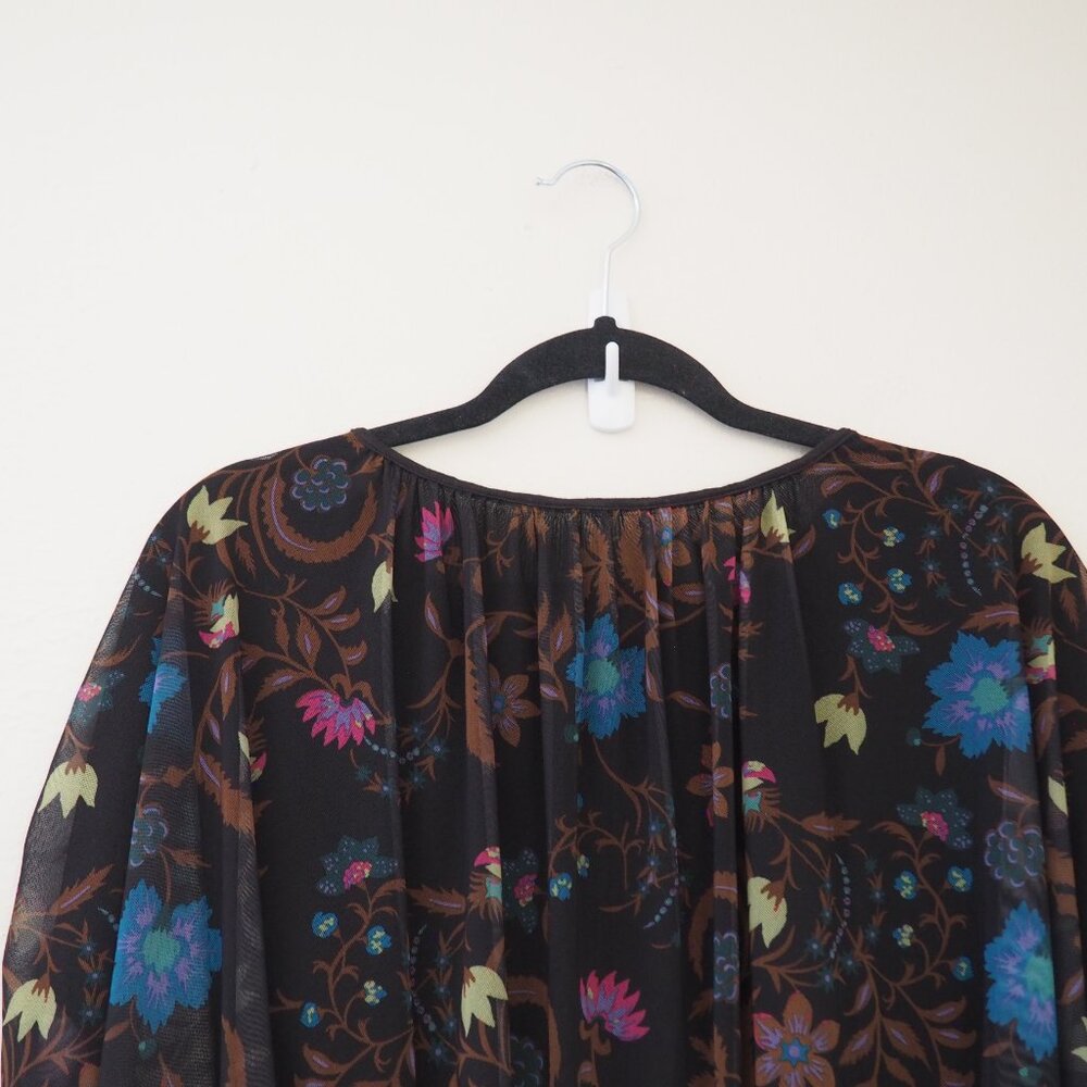 !! Free People Black Wildflower Honey Floral Long Sleeve Lined Mesh Top - Picture 8 of 8
